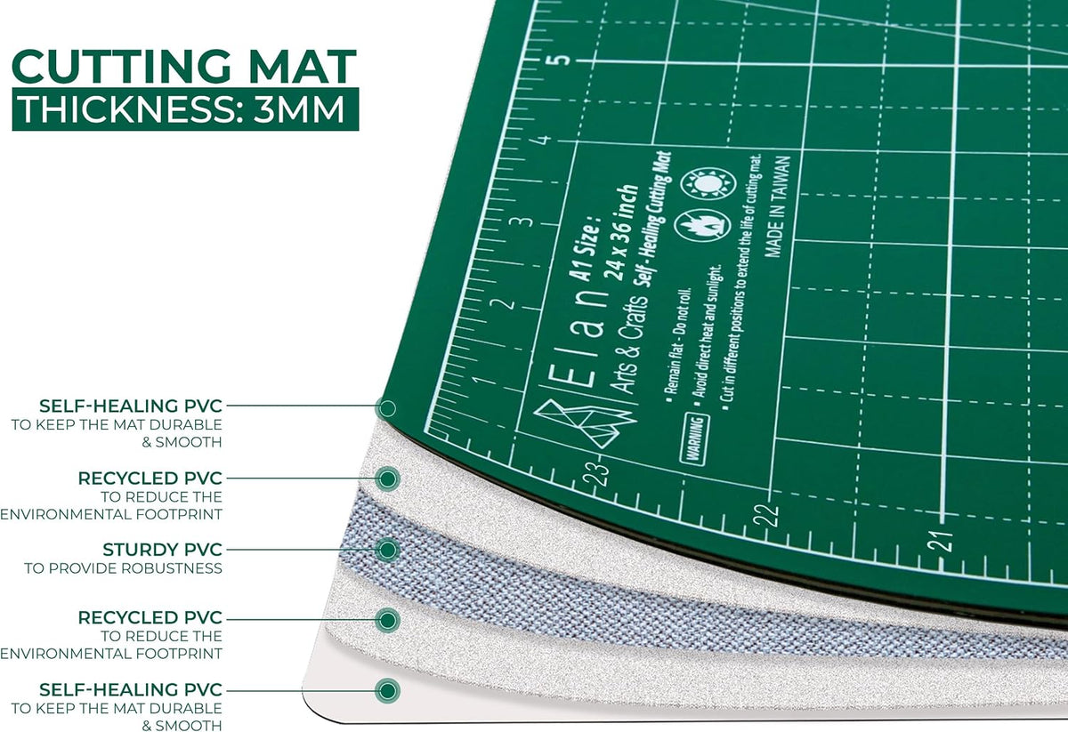 Elan Cutting Mat 36x60 Green, Extra Large Self Healing Cutting Mat 36 x 60 Inch, 5-Ply Craft Board Green, Hobby Board for Sewing and Quilting
