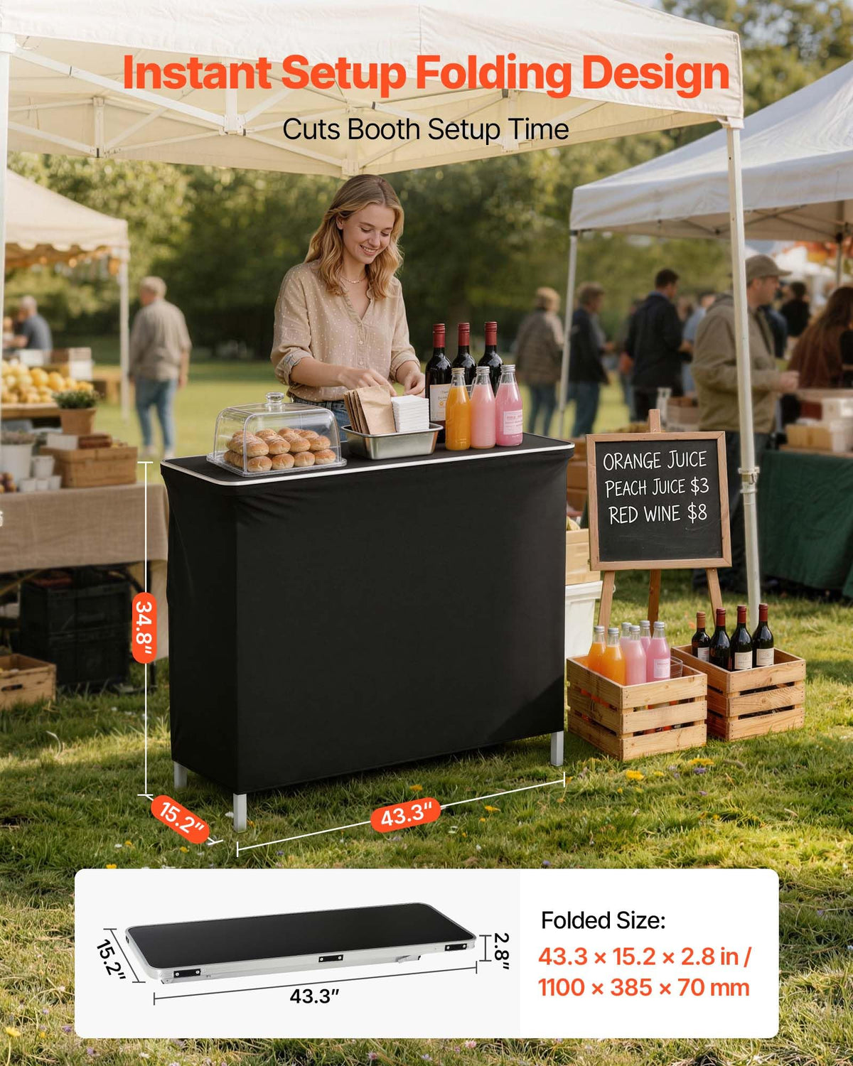 VEVOR Promotion Counter Table, Portable Tradeshow Podium Table, 30.91" x 14.96" x 71.46", Display Exhibition Counter Stand Booth Fair with Wall, Pop Up Podium with Storage Rack/Carrying Bag