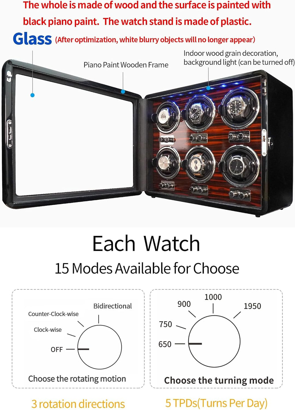Oryx Watch Winders for 3/6 Automatic Watches Wooden Rotating Watch Case