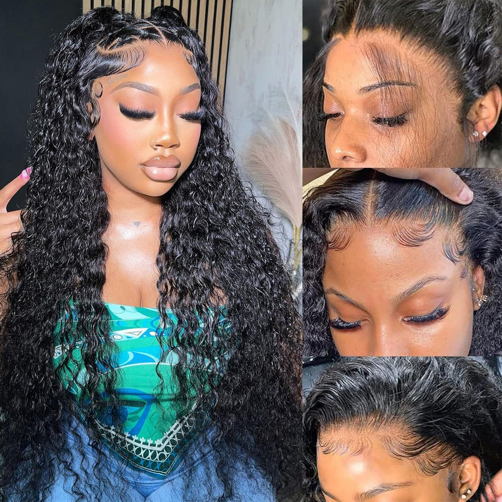 KVFCT 30 Inch Deep Wave Lace Front Wigs Human Hair 13x6 HD Transparent Deep Wave Lace Front Wigs for Women 200% Density Curly Lace Front Wig Pre Plcked Deep Wave Wigs with Baby Hair