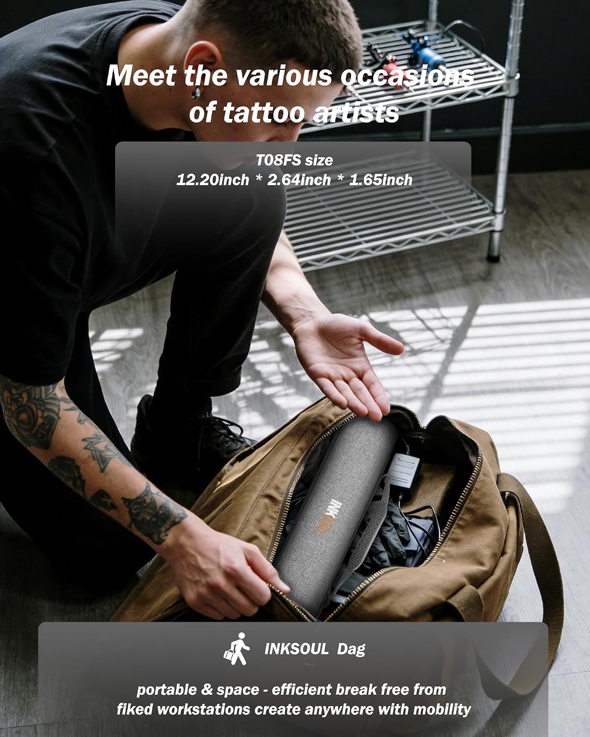 INKSOUL T08FS Wireless Tattoo Transfer Stencil Printer with 5pcs Tattoo Transfer Papers Can Print Shadows Portable Tattoo Machine for Artist & Beginners, Compatible with Phones, Tablets & PC