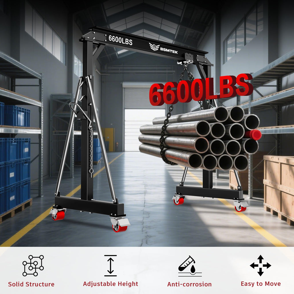 3 Ton Adjustable Gantry Crane,2026 Upgraded 6600LBS Steel I-Beam Construction, Portable Design with 360Â°Locking Wheels,Gantry Crane Adjustable Height from 8.53-12.5ft for Workshop,Garage