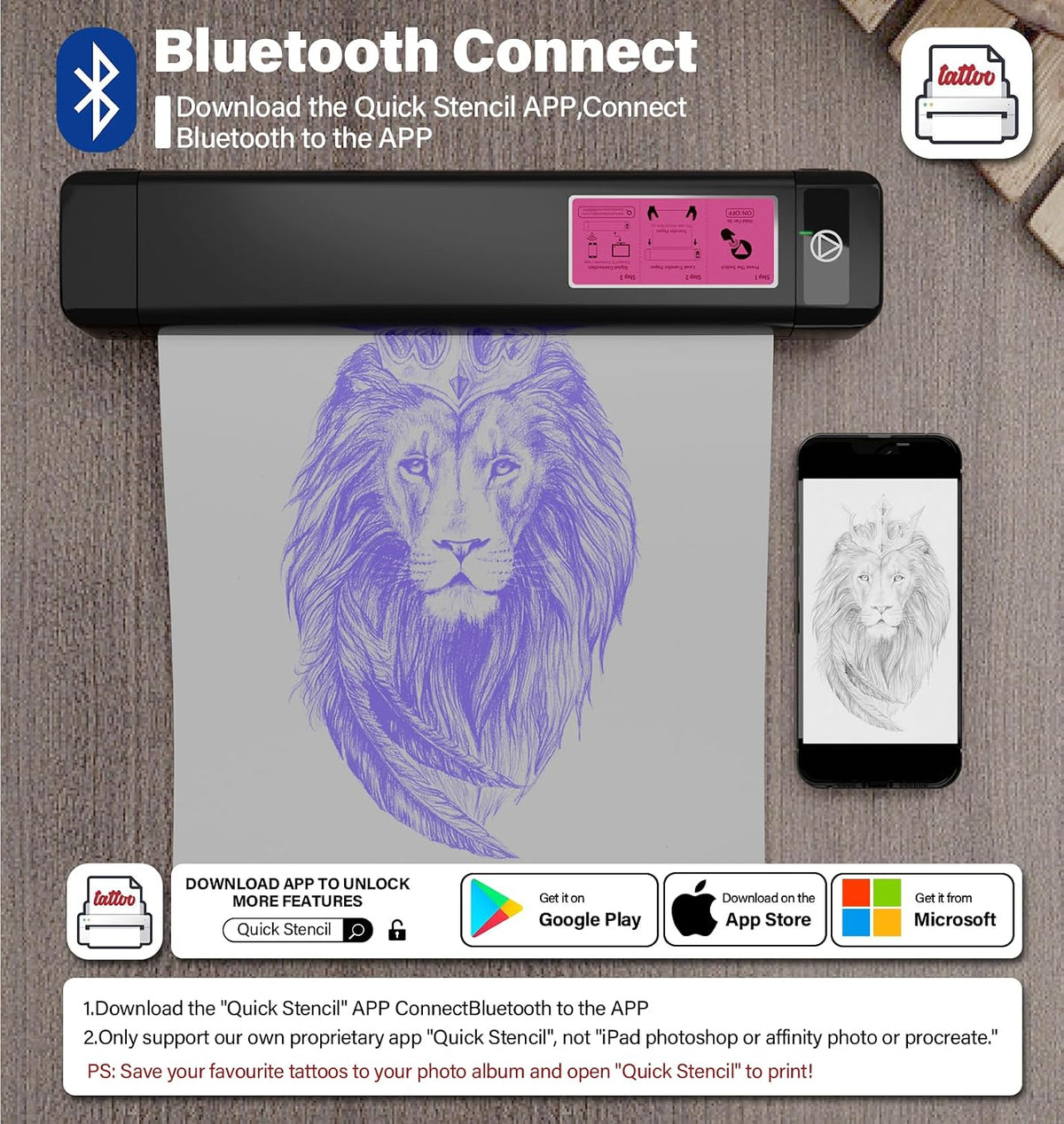 OZER M08Pro Wireless Thermal Tattoo Stencil Printer Inkless for Phone & PC