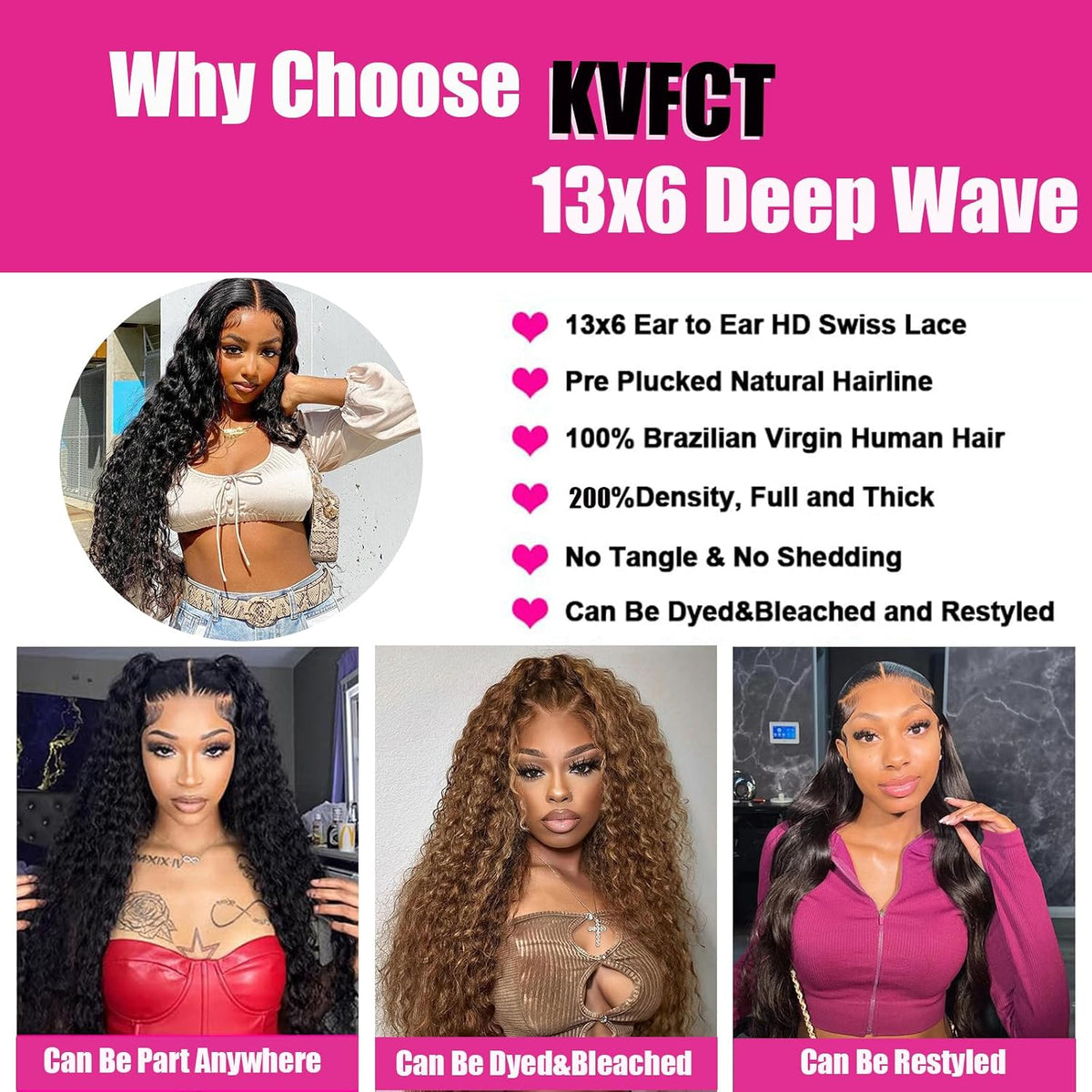 KVFCT 30 Inch Deep Wave Lace Front Wigs Human Hair 13x6 HD Transparent Deep Wave Lace Front Wigs for Women 200% Density Curly Lace Front Wig Pre Plcked Deep Wave Wigs with Baby Hair