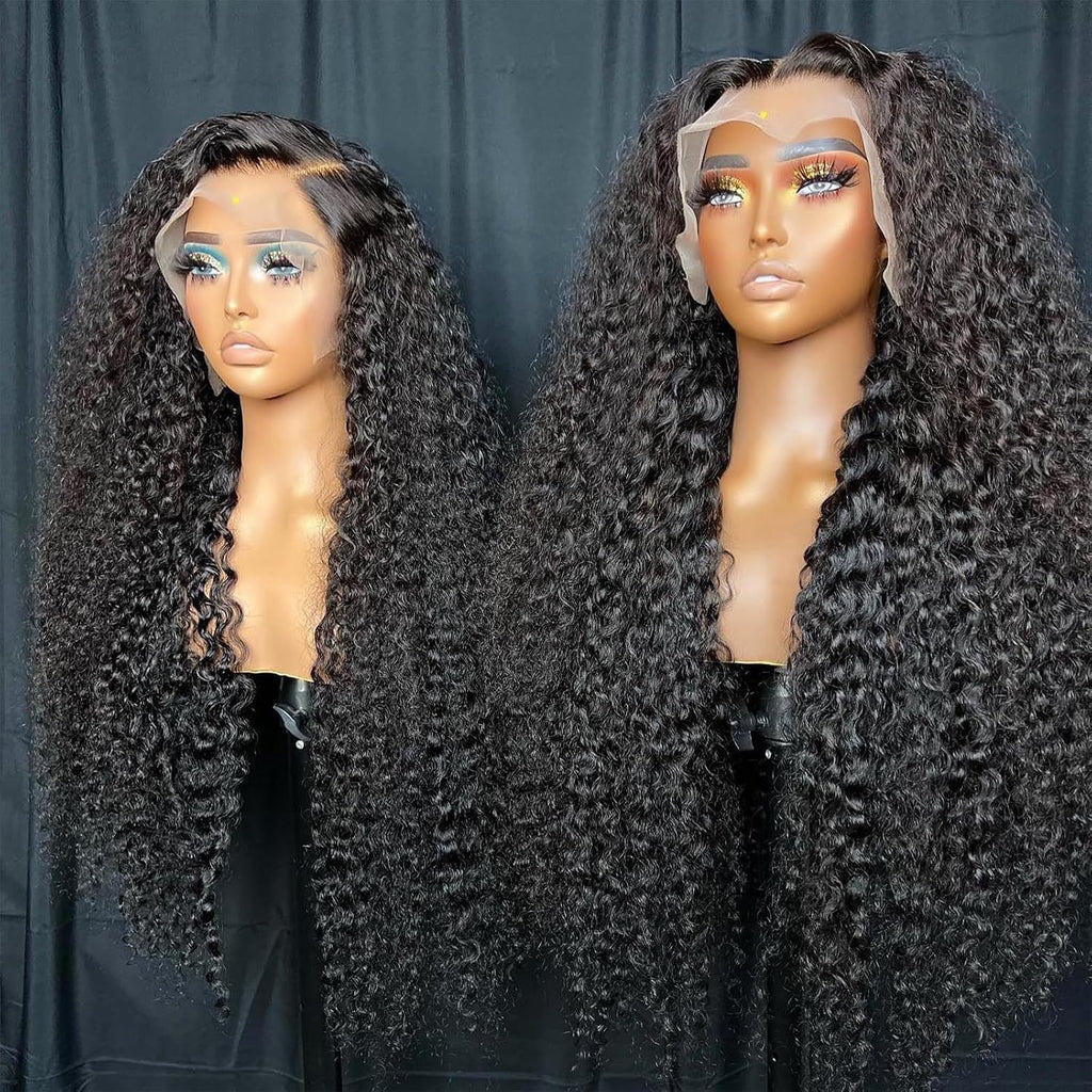 KVFCT 30 Inch Deep Wave Lace Front Wigs Human Hair 13x6 HD Transparent Deep Wave Lace Front Wigs for Women 200% Density Curly Lace Front Wig Pre Plcked Deep Wave Wigs with Baby Hair