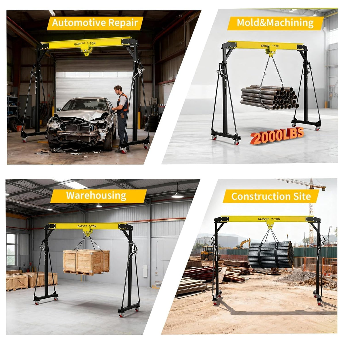 1 Ton Gantry Crane, 8-12FT, 2200LBS, Manual Trolley