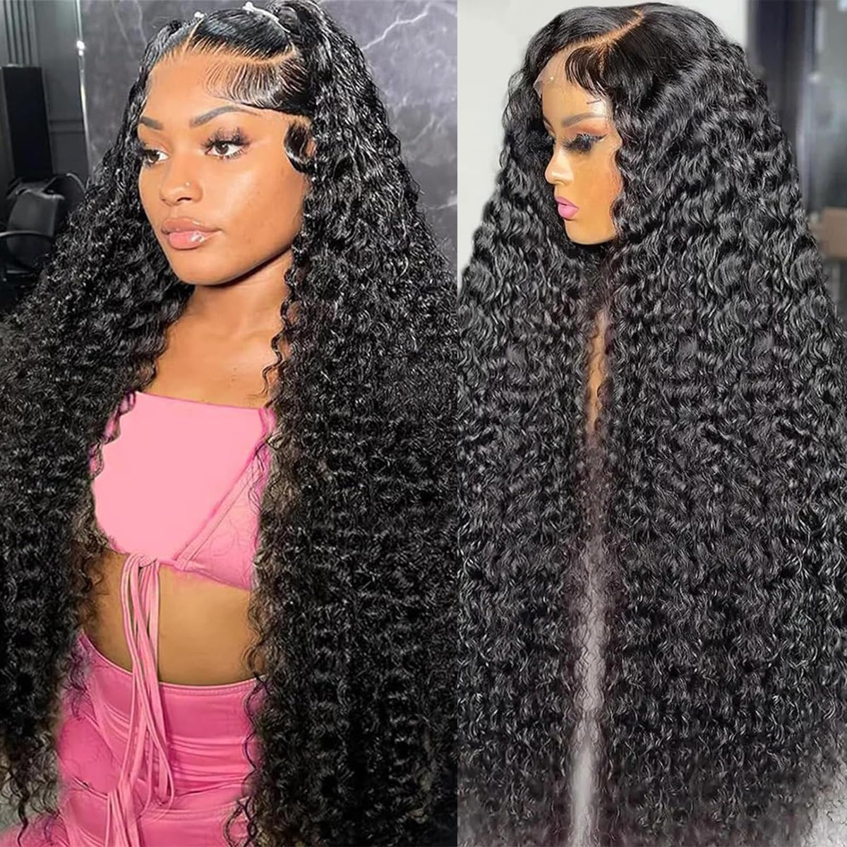 Nsvnsv 30 Inch 13x6 Deep Wave Lace Front Wigs Human Hair HD Full Lace Frontal Wigs Pre Plucked Bleached Knots 180% Density Deep Curly Human Hair Wig Natural Color