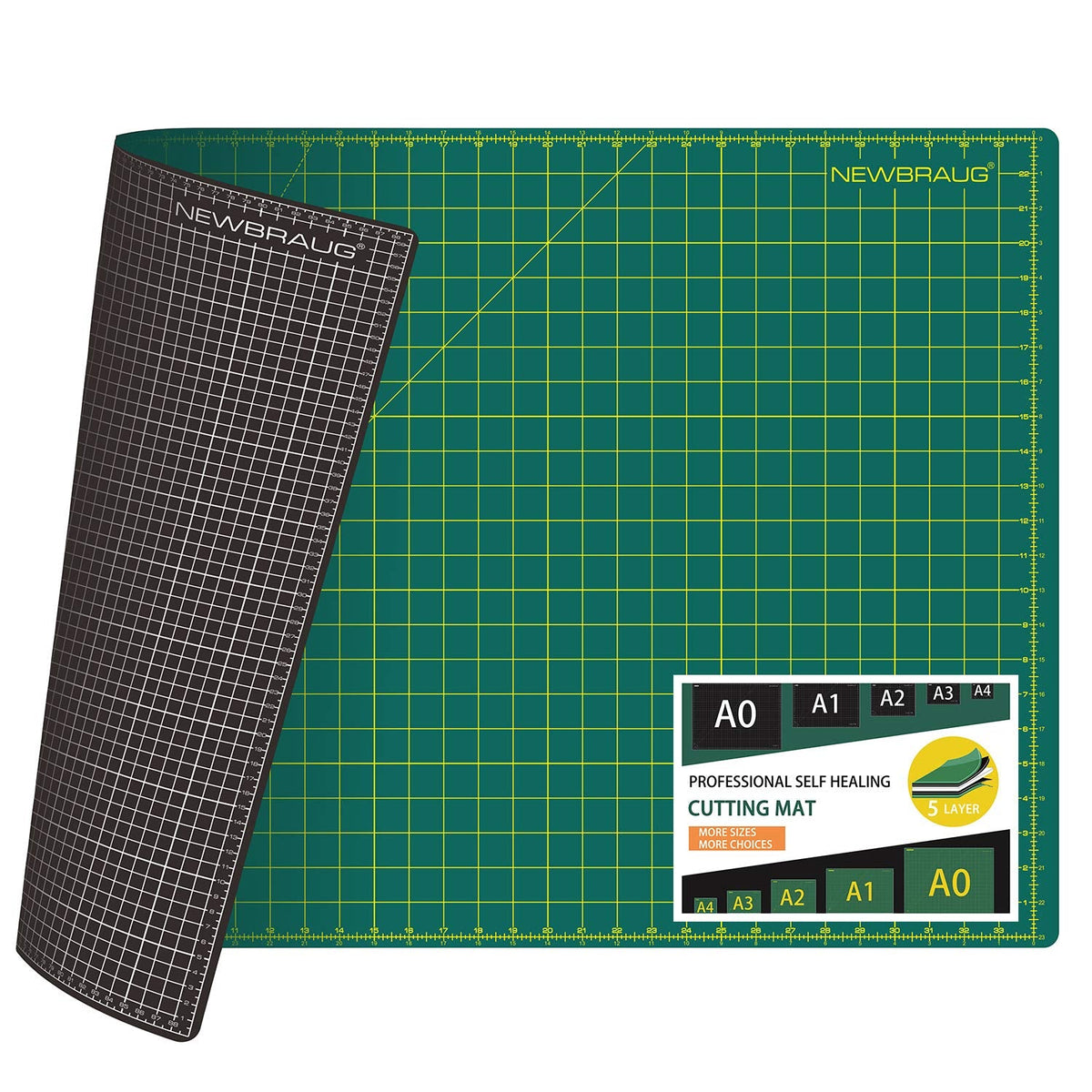 NEWBRAUG 36'' Ã 48'' Large Self Healing Cutting Double Sided 5-Ply Mat, Big Cutting Board for Rotary Cutting, Quilting, Sewing, Craft, Fabric & Scrapbooking(Green/Black)