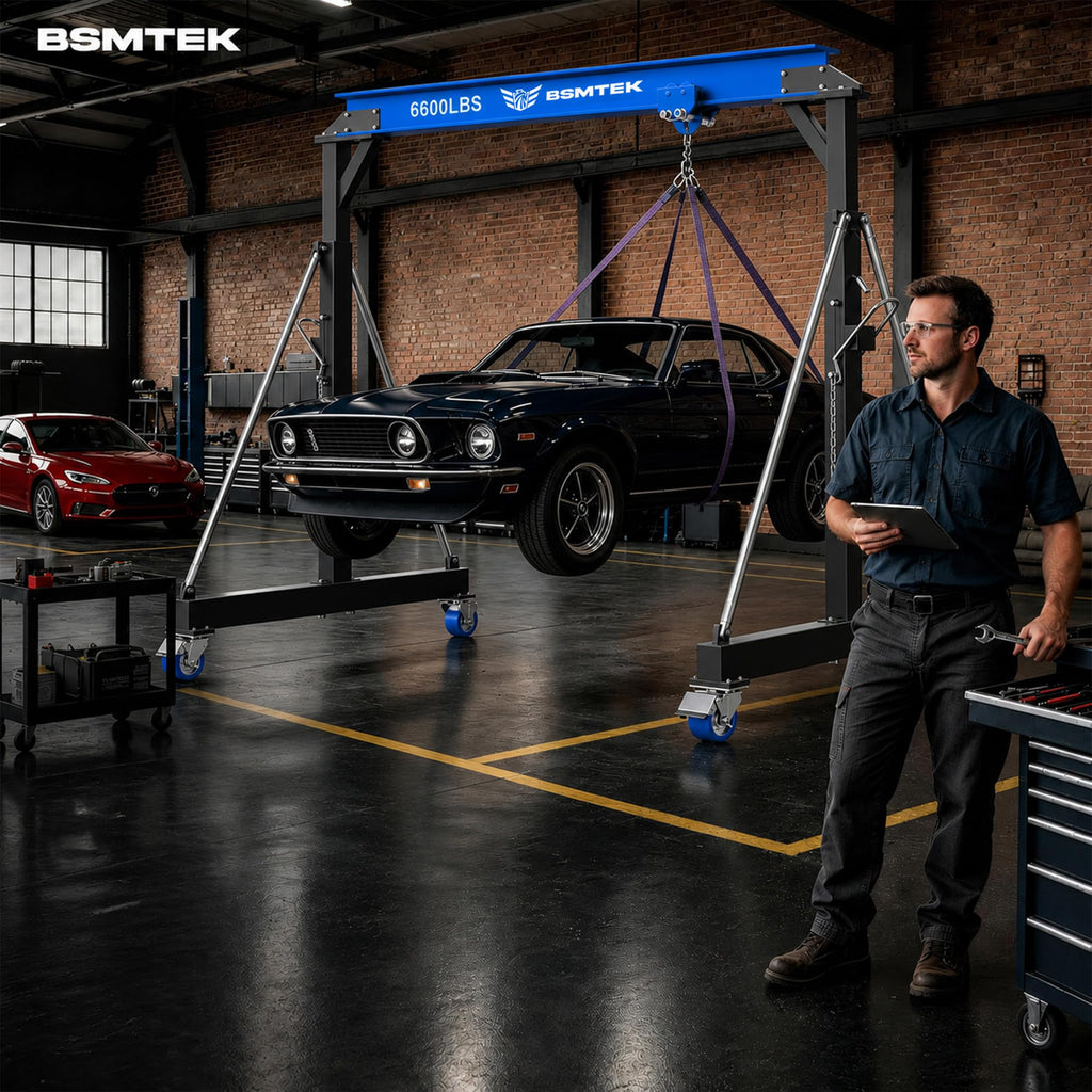 3 Ton Adjustable Gantry Crane,2026 Upgraded 6600LBS Steel I-Beam Construction, Portable Design with 360Â°Locking Wheels,Gantry Crane Adjustable Height from 8.53-12.5ft for Workshop,Garage