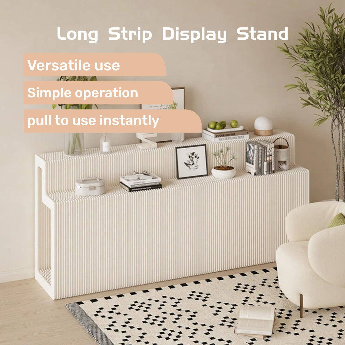 Portable Foldable Paper Display Stand, Pop Up Accordion Counter Shelf, Multi-Tier Exhibition Rack for Trade Shows, Craft Fairs & Retail Displays (L118.1 W25.2 H38.6)