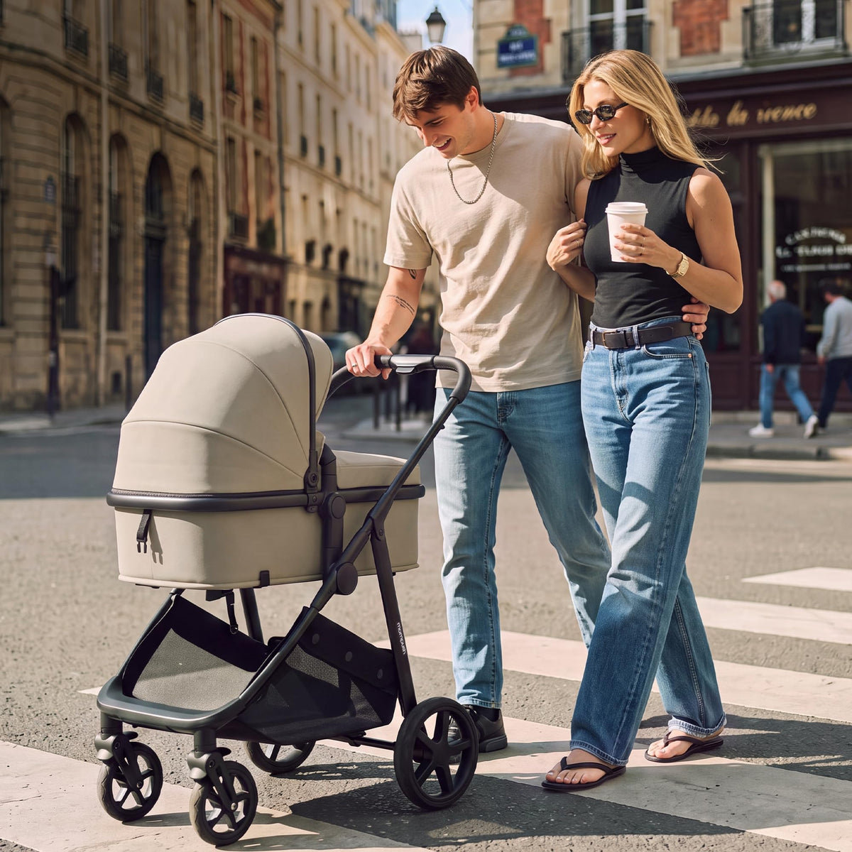 Mompush Wiz 2-in-1 Bassinet Stroller Reversible Seat, One-Hand Fold, Sage
