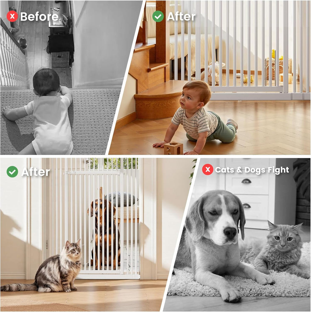 Extra Tall Cat Gate 51"-87" Height Adjustable Pressure Mounted 4 Extensions