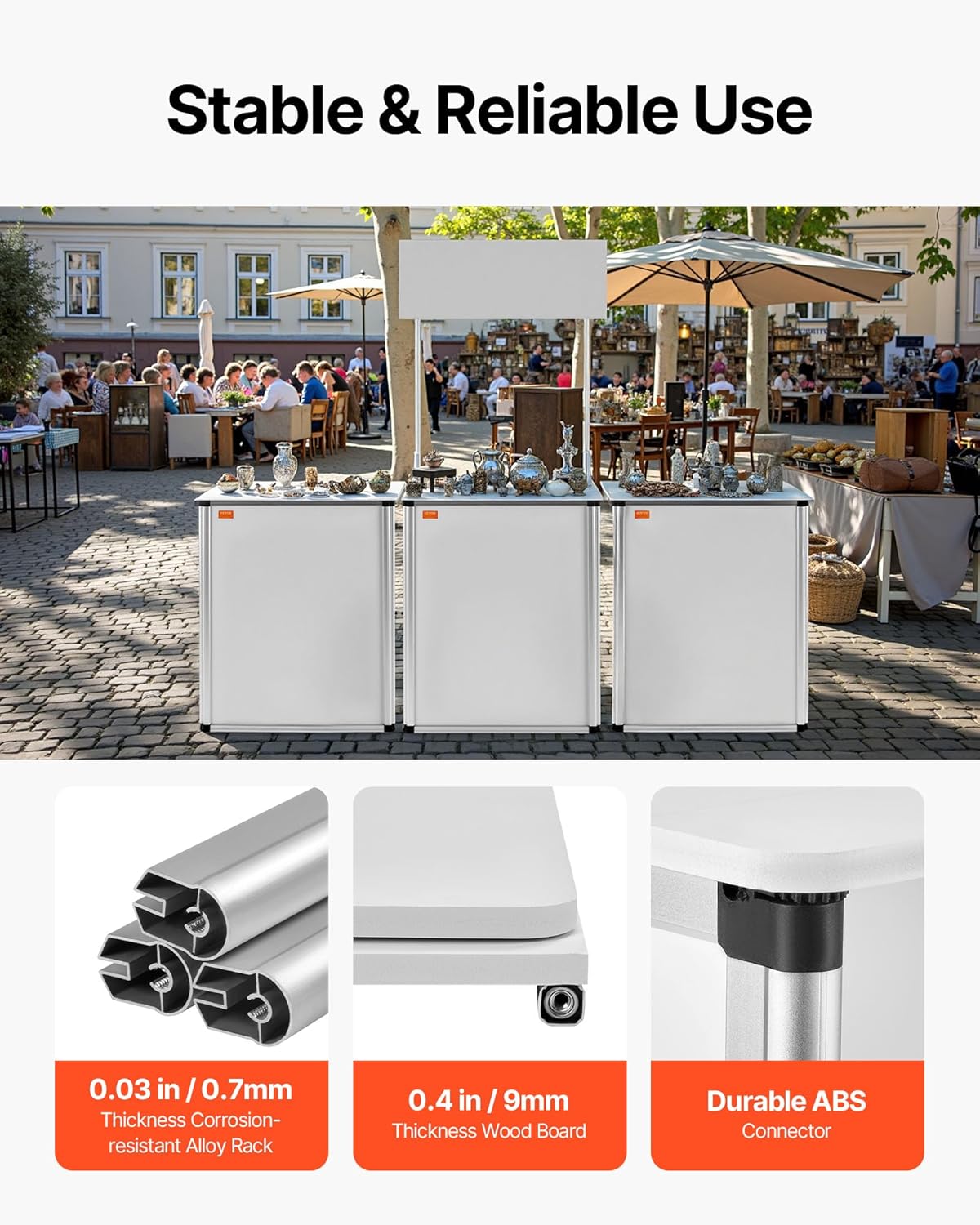 VEVOR Promotion Counter Table, Portable Tradeshow Podium Table, 30.91" x 14.96" x 71.46", Display Exhibition Counter Stand Booth Fair with Wall, Pop Up Podium with Storage Rack/Carrying Bag