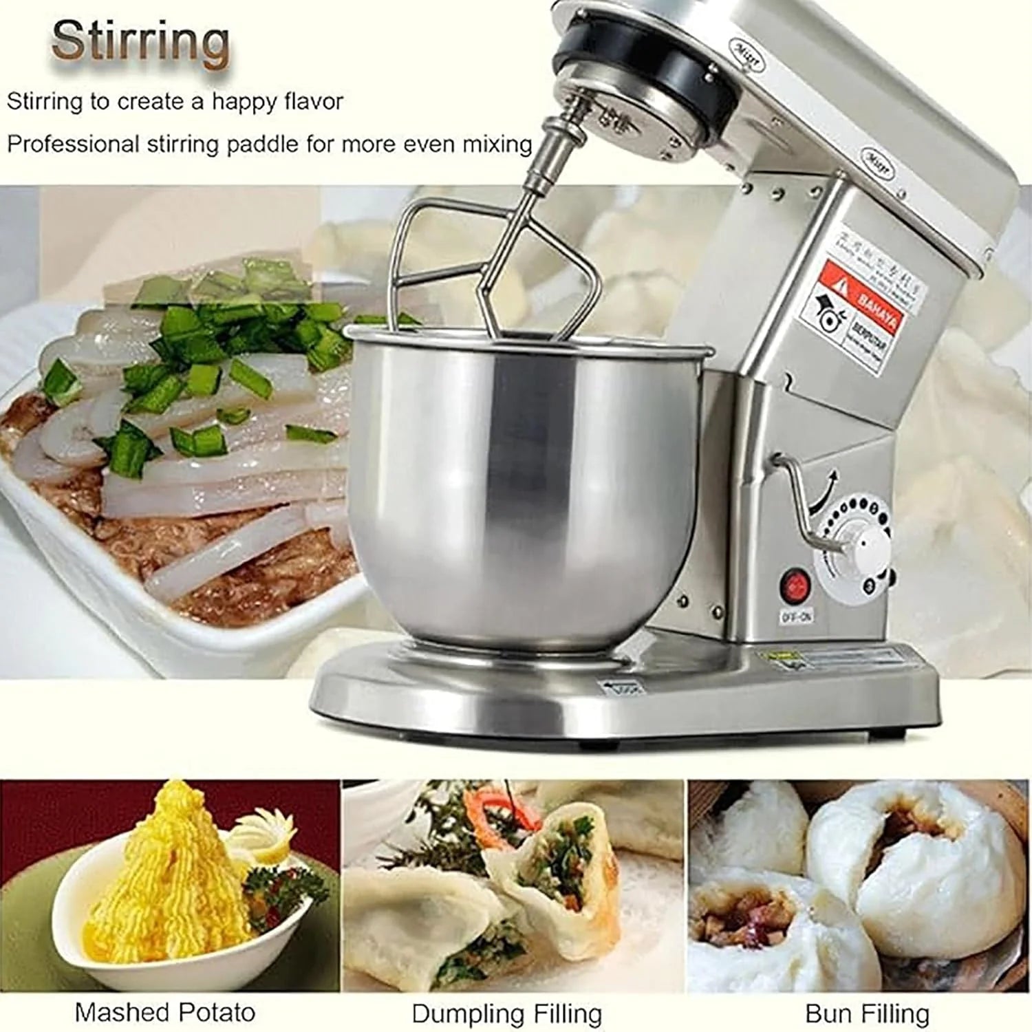 Professional Stand Mixer, 3 Speed 10L Mixing Bowl 500W Electric Mixer with Mixing Bowl, Beater & Dough Hook, Commercial Kitchen Cake Mixer & Dough Mixer,StainlessSteel