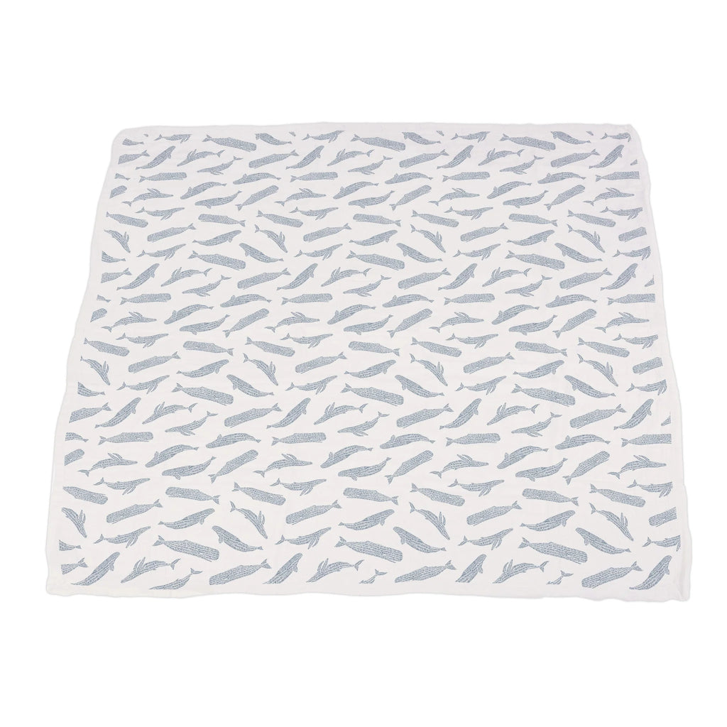 Blue Shadow Whales and Marina Sailboats Bamboo Blanket