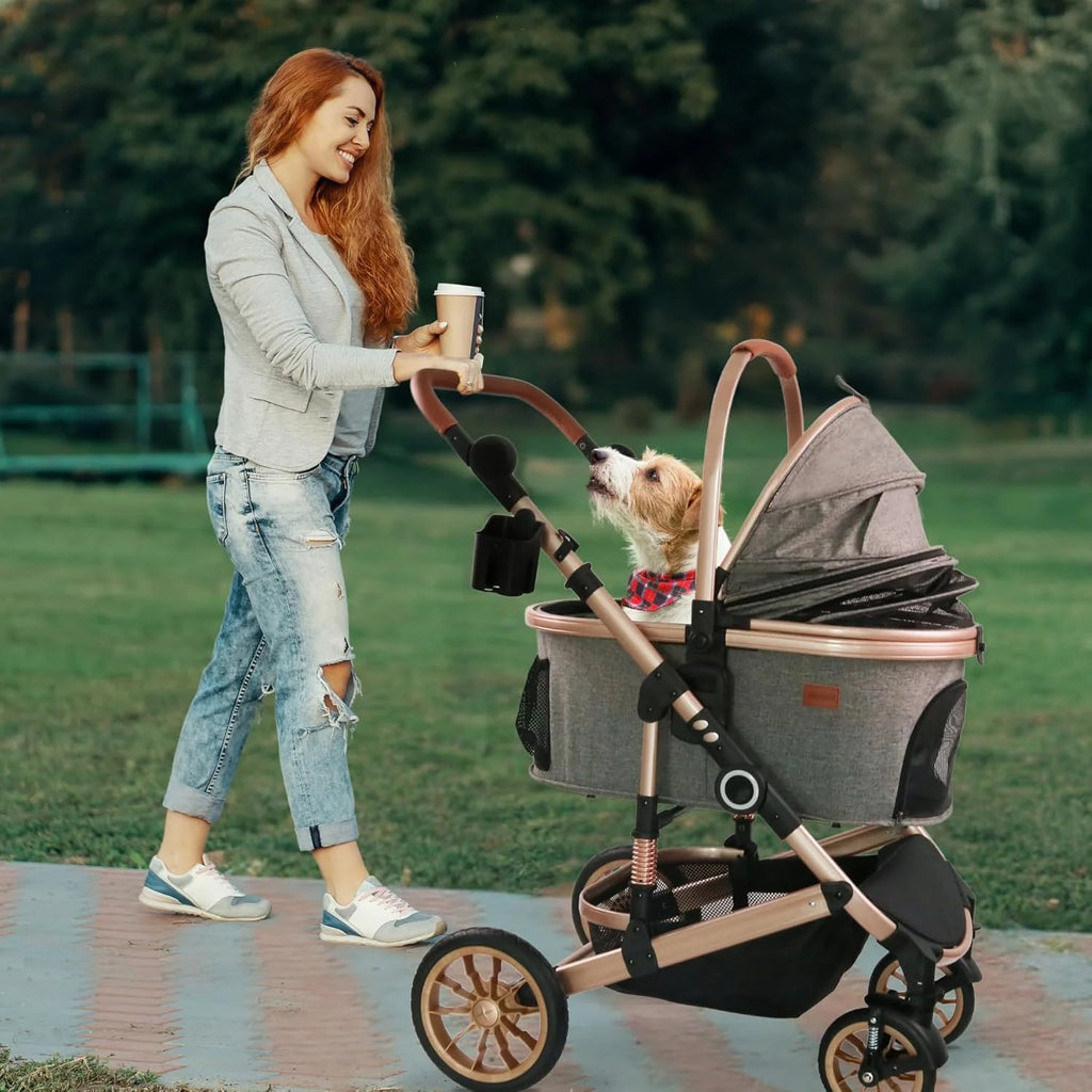 Wózek dla zwierząt domowych z 4 kółkami, składany nosidełko podróżne dla małych i średnich psów, kotów do 22,7 kg, zdejmowana, przenośna torba dla zwierząt domowych, kosz do przechowywania,