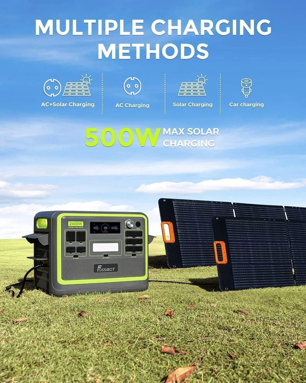 FOSSIBOT-Polska Generator solarny z panelem słonecznym 200 W, 2400W 2048Wh Stacja zasilania 5-letnia gwarancja