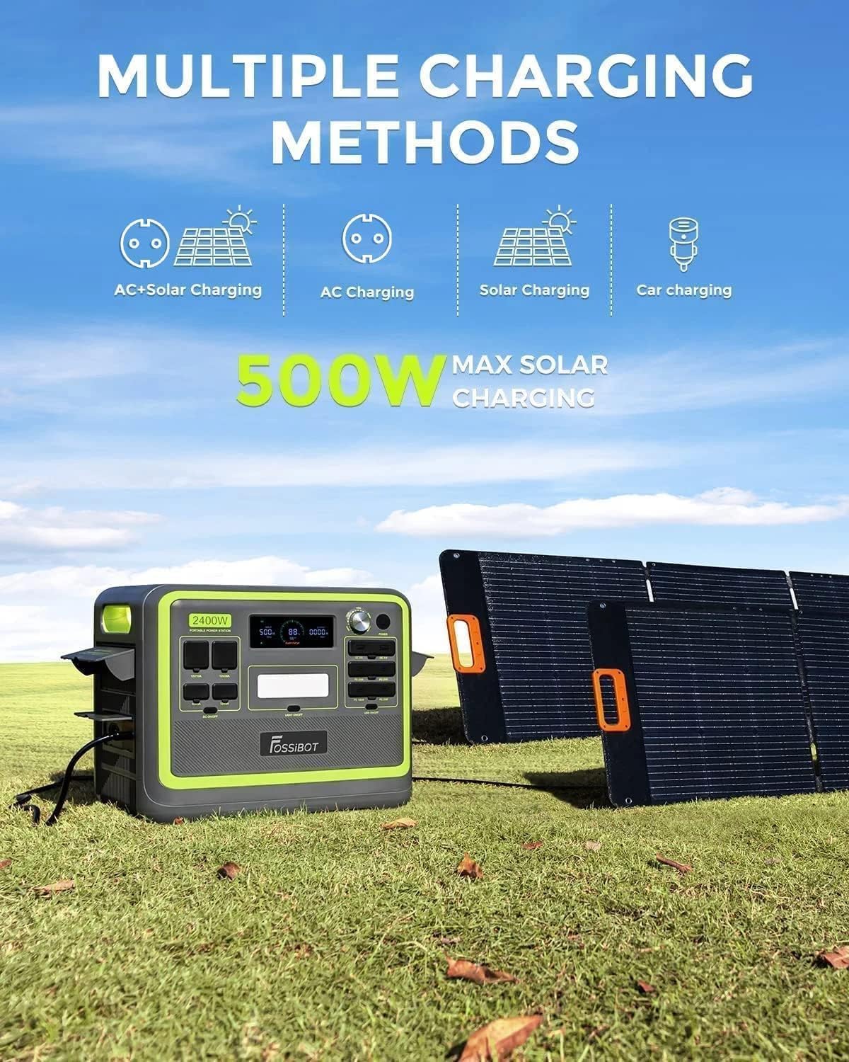 FOSSIBOT-Polska Generator solarny z panelem słonecznym 200 W, 2400W 2048Wh Stacja zasilania 5-letnia gwarancja