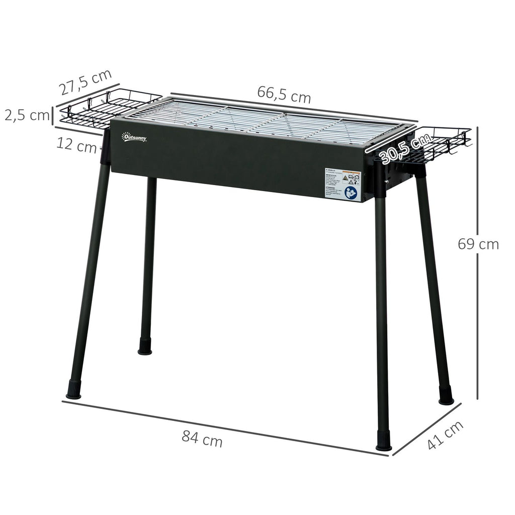 Grill węglowy Outsunny, stal nierdzewna, metal, 77x30x70 cm, czarny