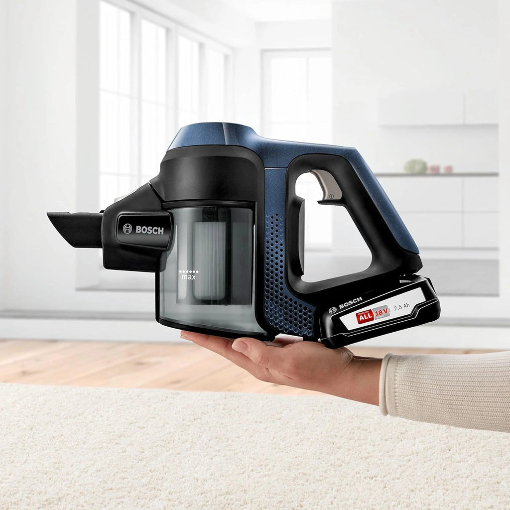 Bosch Akumulatorowy odkurzacz Unlimited seria 6 BKS6111P, bezprzewodowy odkurzacz ręczny, bezworkowy, lekki, higieniczny filtr, wysoka moc ssania, długi czas pracy, ssawka szczelinowa, wszystkie