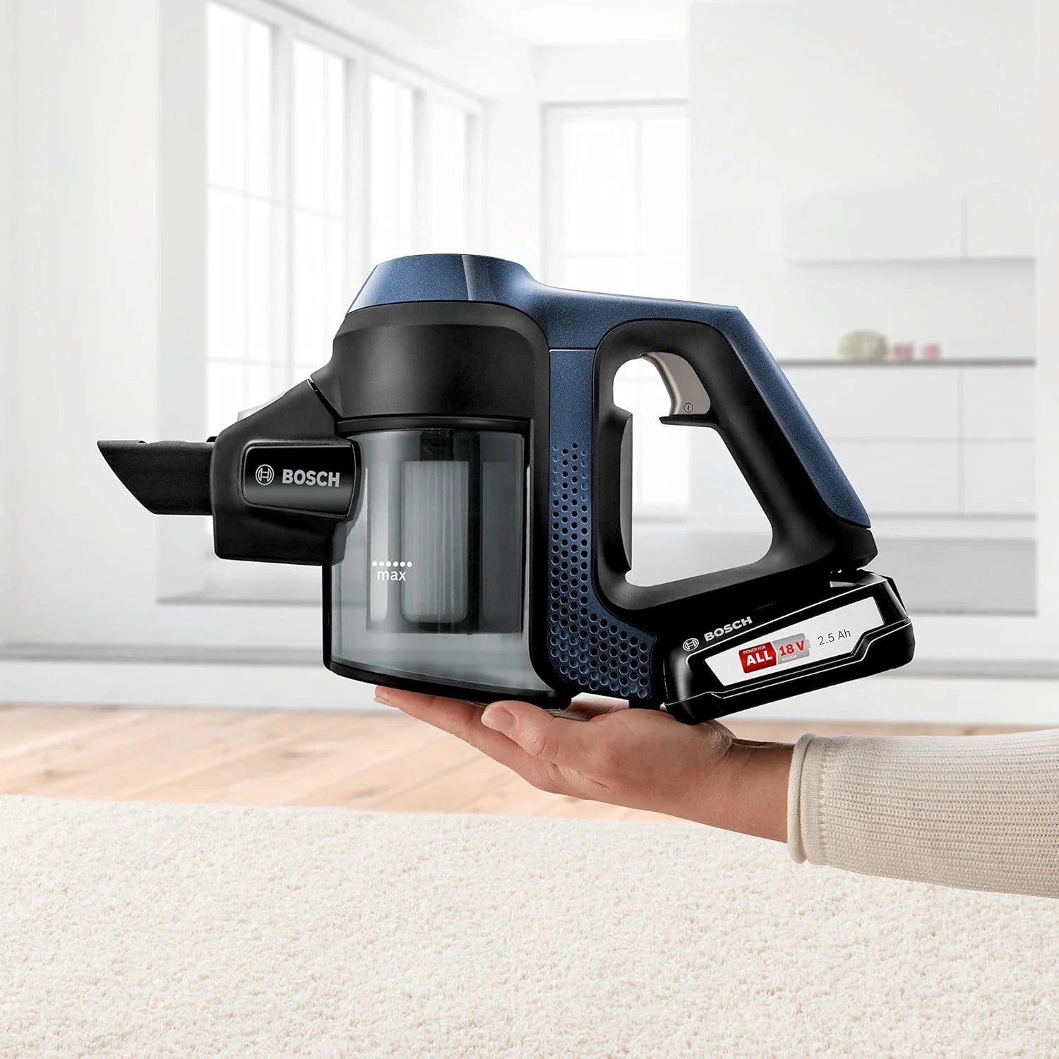 Bosch Akumulatorowy odkurzacz Unlimited seria 6 BKS6111P, bezprzewodowy odkurzacz ręczny, bezworkowy, lekki, higieniczny filtr, wysoka moc ssania, długi czas pracy, ssawka szczelinowa, wszystkie