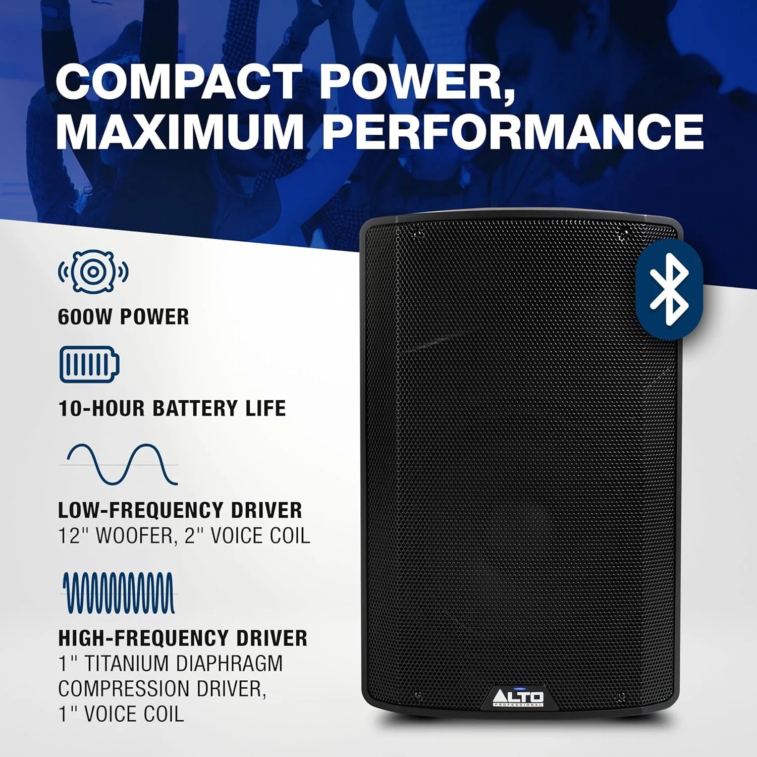 ALTO TS410 Aktywny Głośnik PA 2000W 10 z 3-Kanałowym Mikserem, Bluetooth, Bezprzewodowym Podłączaniem Głośników, DSP i Aplikacją