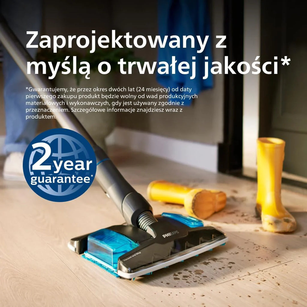 Philips Bezprzewodowy Odkurzacz Serii 8000 Pet, Wysoka moc ssania, 80 Min Czas Pracy, Rozpoznawanie Podłóg, Wyświetlacz Inteligentny, Nasadki z LED, Nasadka Pet&AquaPlus (XC8055/01)