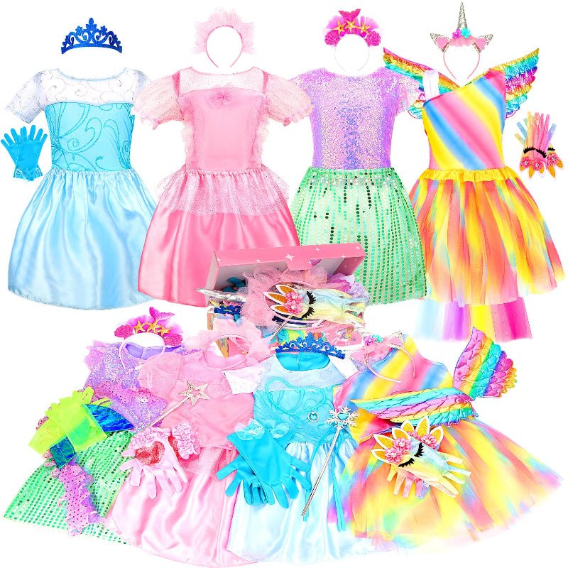 Princess Dress Up Set with 4–5 Roles, Tops, Skirts, Tiaras, Jewelry