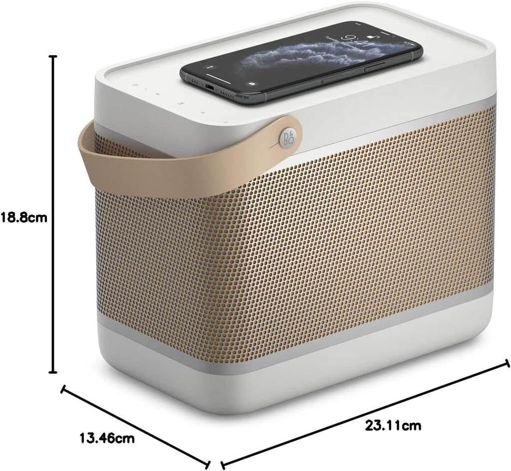 Bang & Olufsen Beolit 20 Przenośny głośnik z bluetooth, z ładowaniem bezprzewodowym, głośny dźwięk 360 stopni, głośnik do domu i na zewnątrz, ładowarka Qi do telefonu - Grey Mist