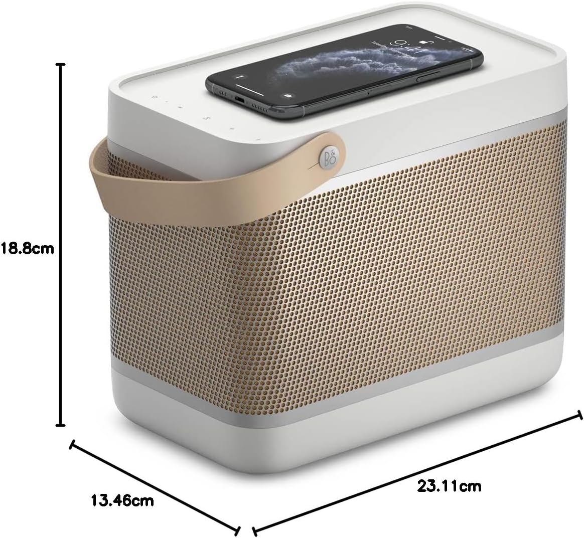 Bang & Olufsen Beolit 20 Przenośny głośnik z bluetooth, z ładowaniem bezprzewodowym, głośny dźwięk 360 stopni, głośnik do domu i na zewnątrz, ładowarka Qi do telefonu - Grey Mist