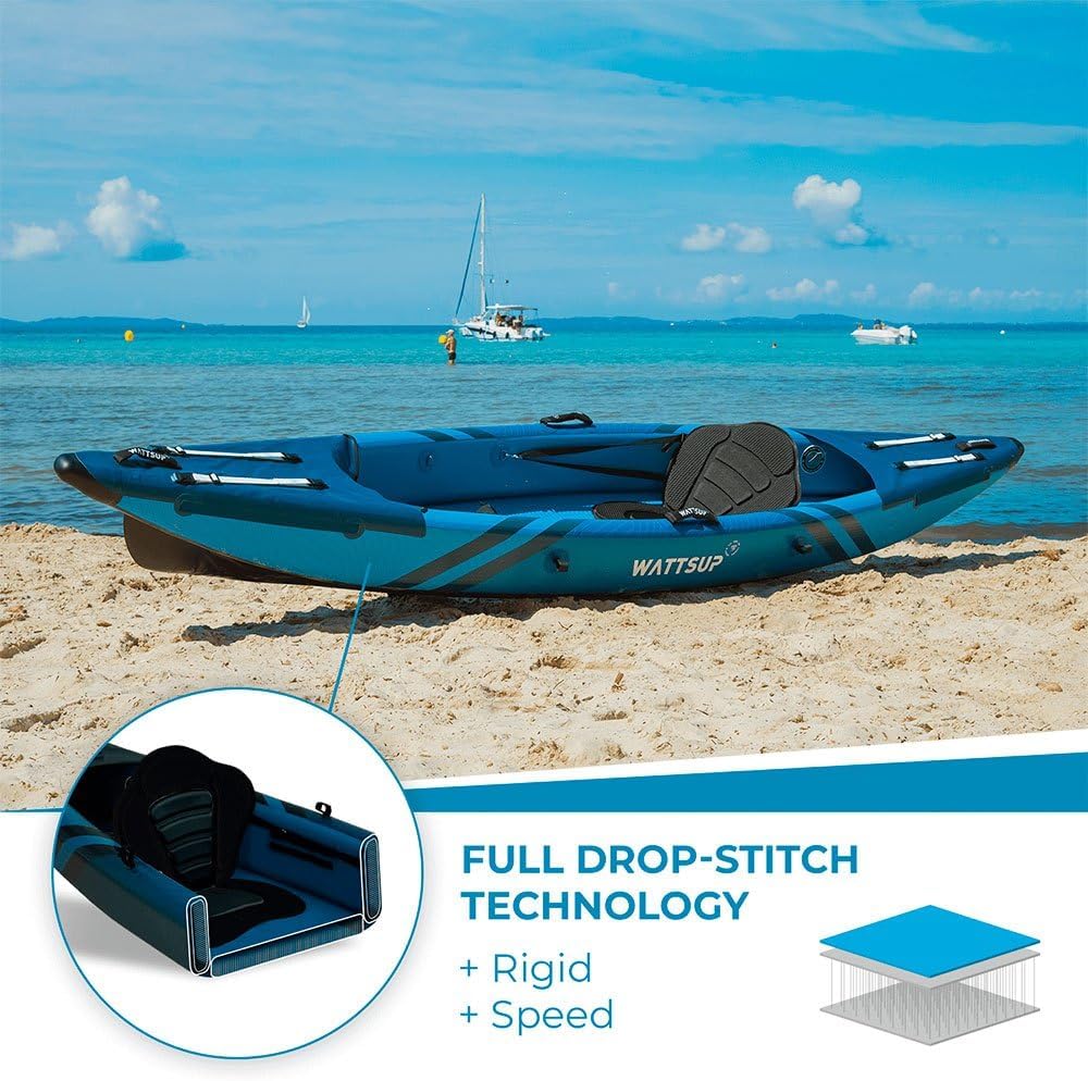 Wattsup - Torpedo - jednoosobowy nadmuchiwany kajak - 365 x 72 cm (12' x 28) - Dropstitch - maks. 180 kg - kompletny zestaw - wszystkie poziomy umiejętności
