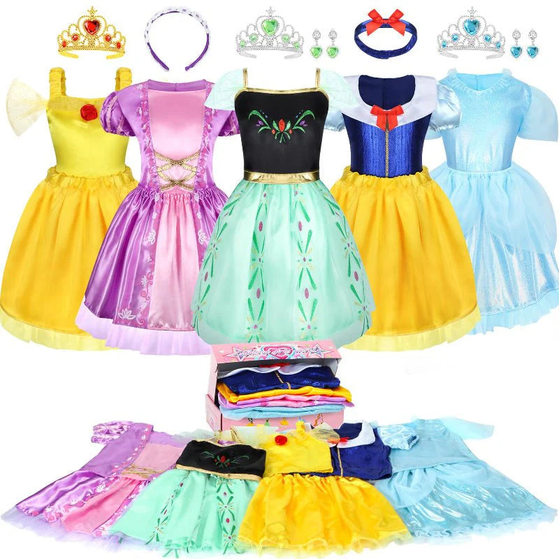 Princess Dress Up Set with 4–5 Roles, Tops, Skirts, Tiaras, Jewelry