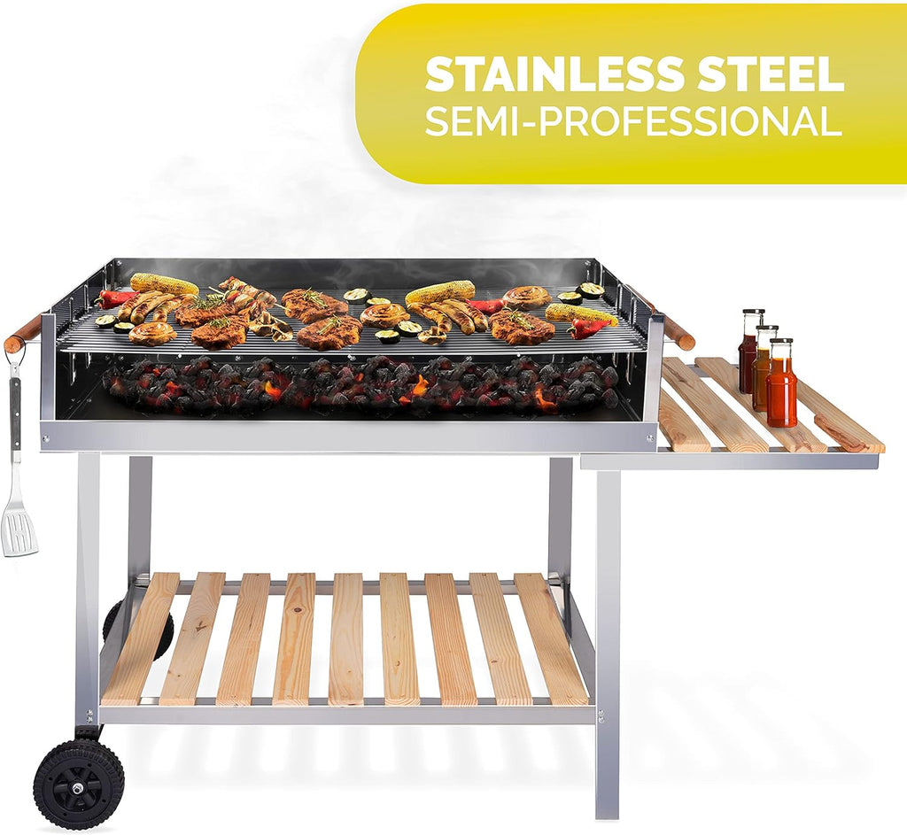 BBQ Collection Wózek grillowy na kółkach - węgiel drzewny - wózek - stal nierdzewna