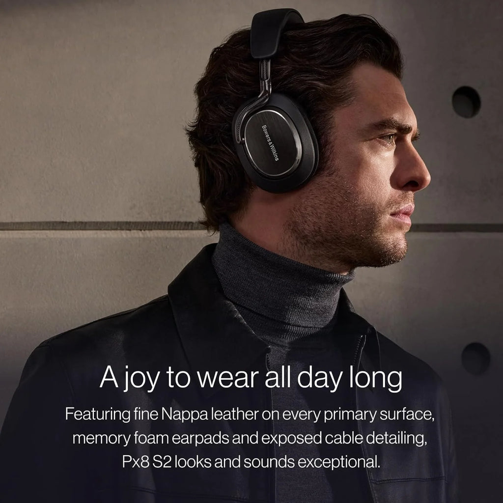Bowers & Wilkins Px8 S2 bezprzewodowe słuchawki z redukcją szumów z Bluetooth Audio, funkcja szybkiego ładowania, 30 godzin odtwarzania w wysokiej rozdzielczości i mikrofonem - onyks czarny