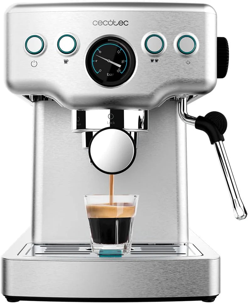 Cecotec Ekspres do kawy z podwójnym wyjściem Power Espresso 20 Barista Cream. 1550 W, 20 prętów, zbiornik na ziarna kawy 250g, młynek z 30 poziomami mielenia, termoblok, zbiornik na wodę 2.5 L