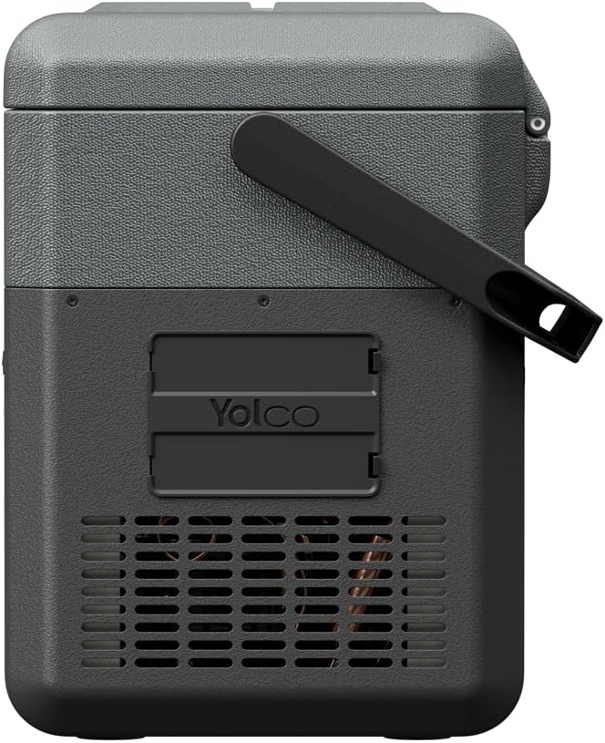 Yolco ET18 Carbon kompresorowa lodówka turystyczna 18 l z akumulatorem SC4B – przenośna lodówka i zamrażarka do -20°C, 12/24 V DC i 230 V, USB, do samochodu, ciężarówki, łodzi, na kemping, szara
