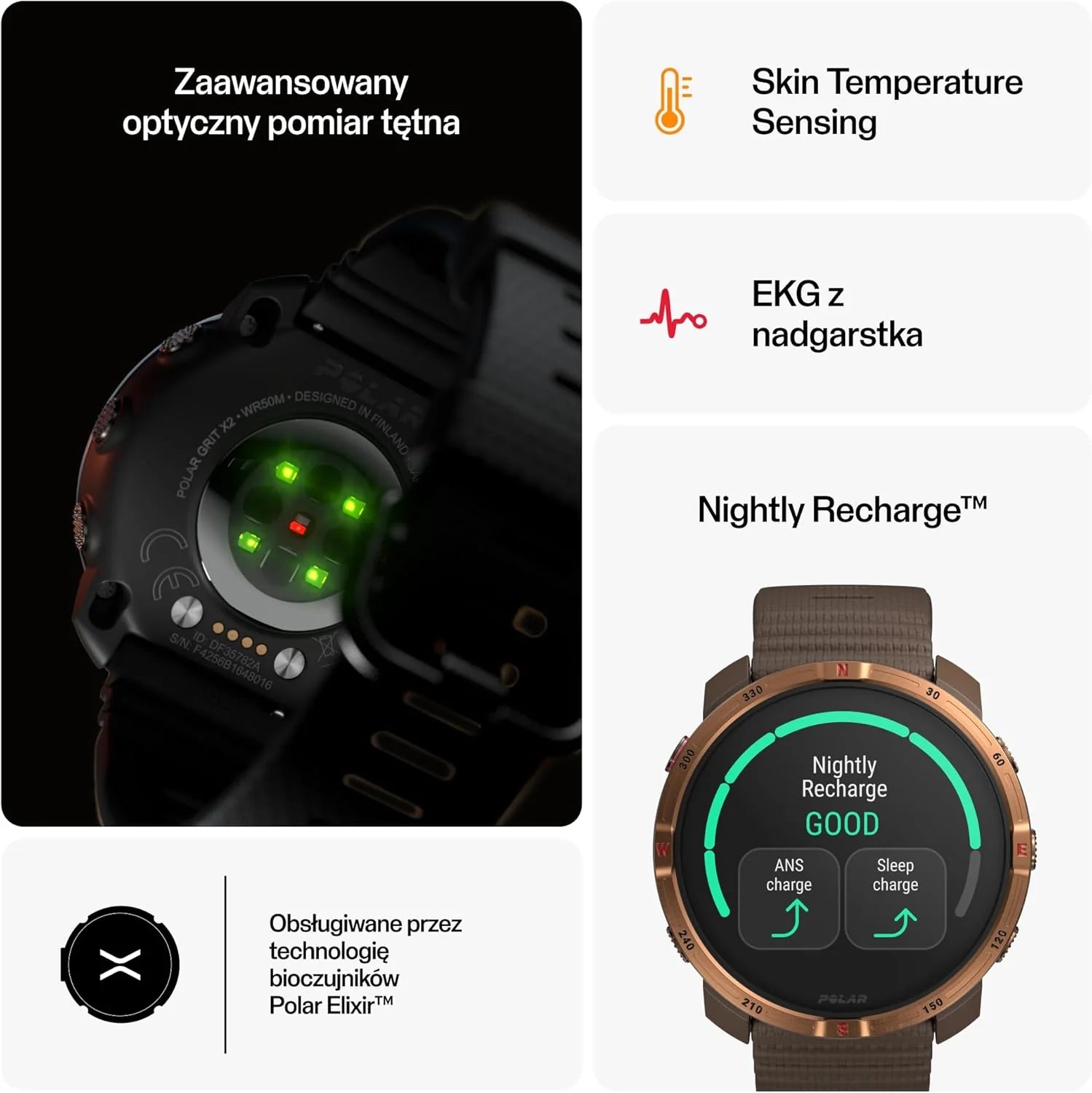 Polar Grit X2 outdoorowy zegarek z GPS – wyświetlacz AMOLED, mapy offline, GPS o podwójnej częstotliwości, EKG z nadgarstka, biosensory Elixir, TrainingPeaks, SpO2, do 7 dni pracy na baterii