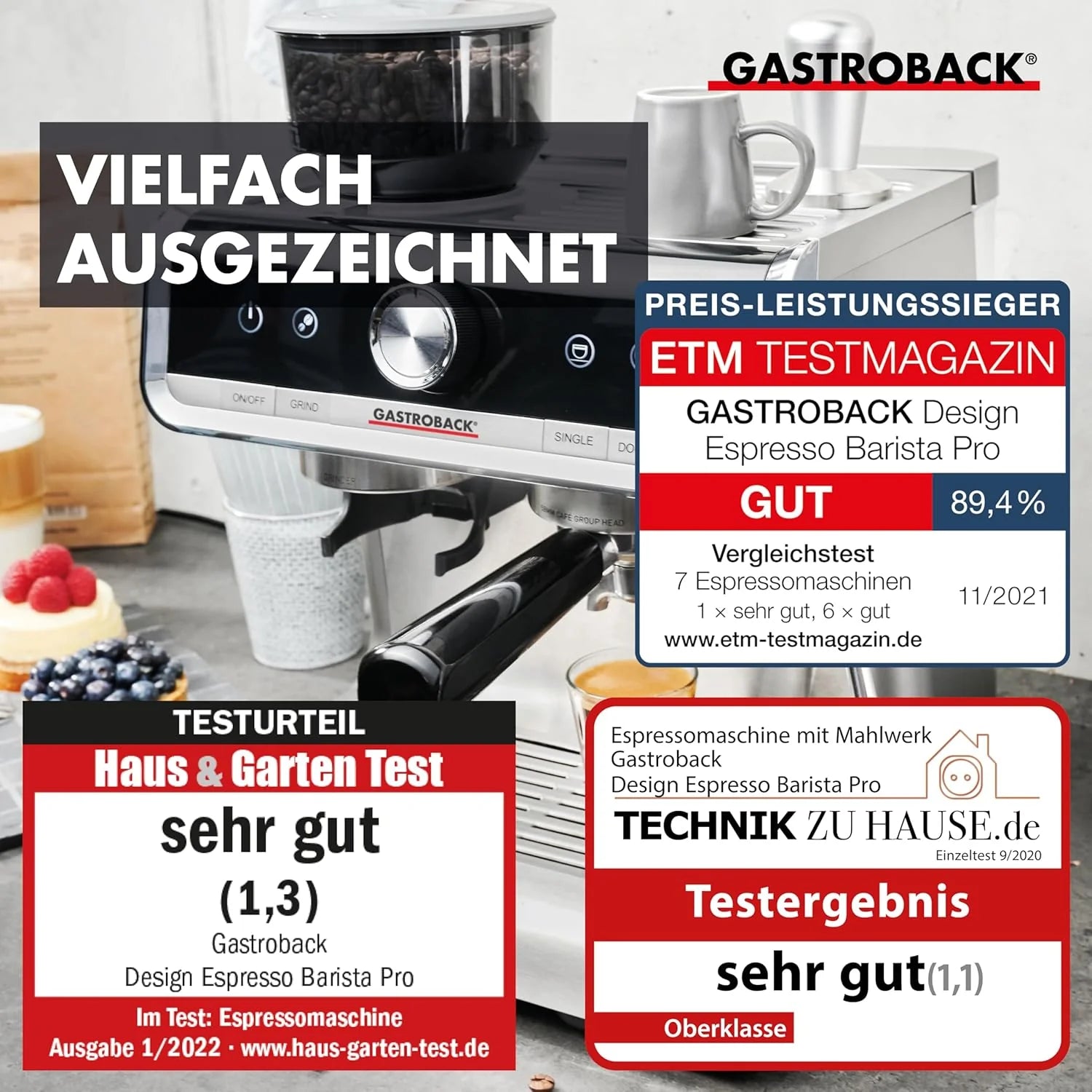 Gastroback Espresso Barista Pro Ekspres do Kawy, Srebrny/Czarny, 1550W 240V