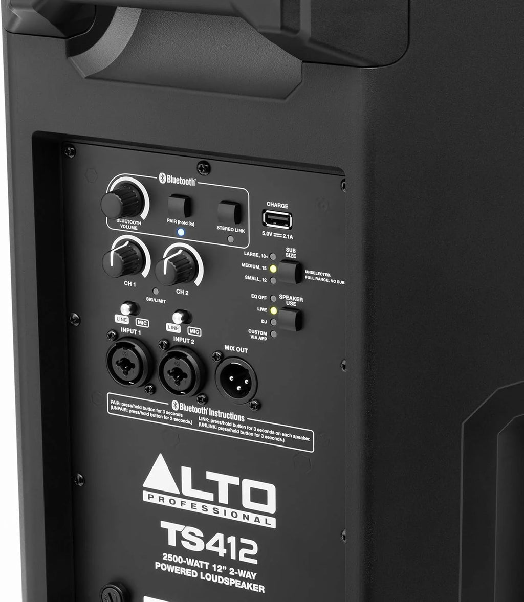 ALTO TS410 Aktywny Głośnik PA 2000W 10 z 3-Kanałowym Mikserem, Bluetooth, Bezprzewodowym Podłączaniem Głośników, DSP i Aplikacją