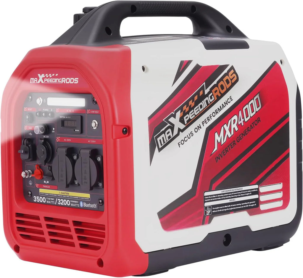 maXpeedingrods Generator pr?du inwertorowy 3500 W, generator benzynowy z zdalnym monitorowaniem danych za pomoc? aplikacji Bluetooth, nadaje si? do kamperów na ?wie?ym powietrzu, do domu