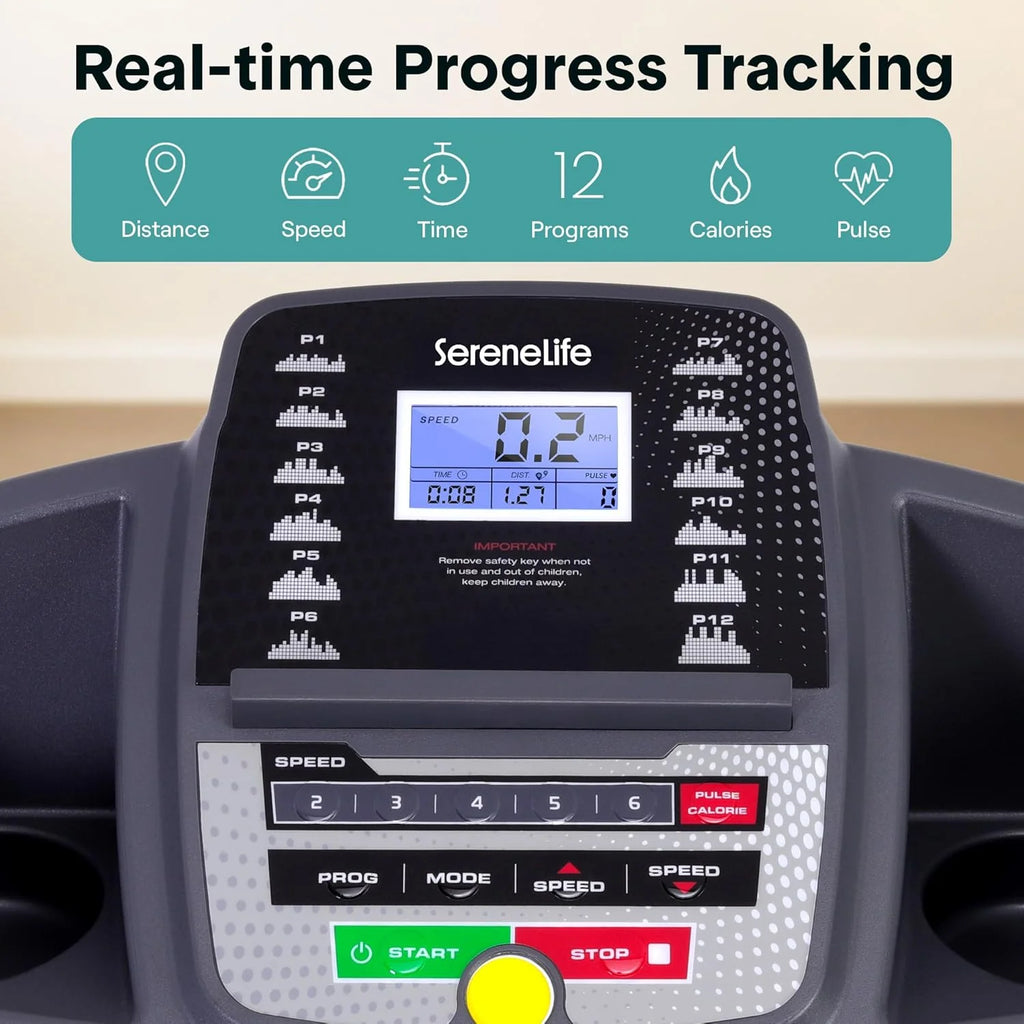 SereneLife Bieżnia do domu – składana podkładka do biegania, z wyświetlaczem LED, Treadmill for Home, Bluetooth App Sync, Digital Fitness, Walkpad z nachyleniem, do 10 km/h