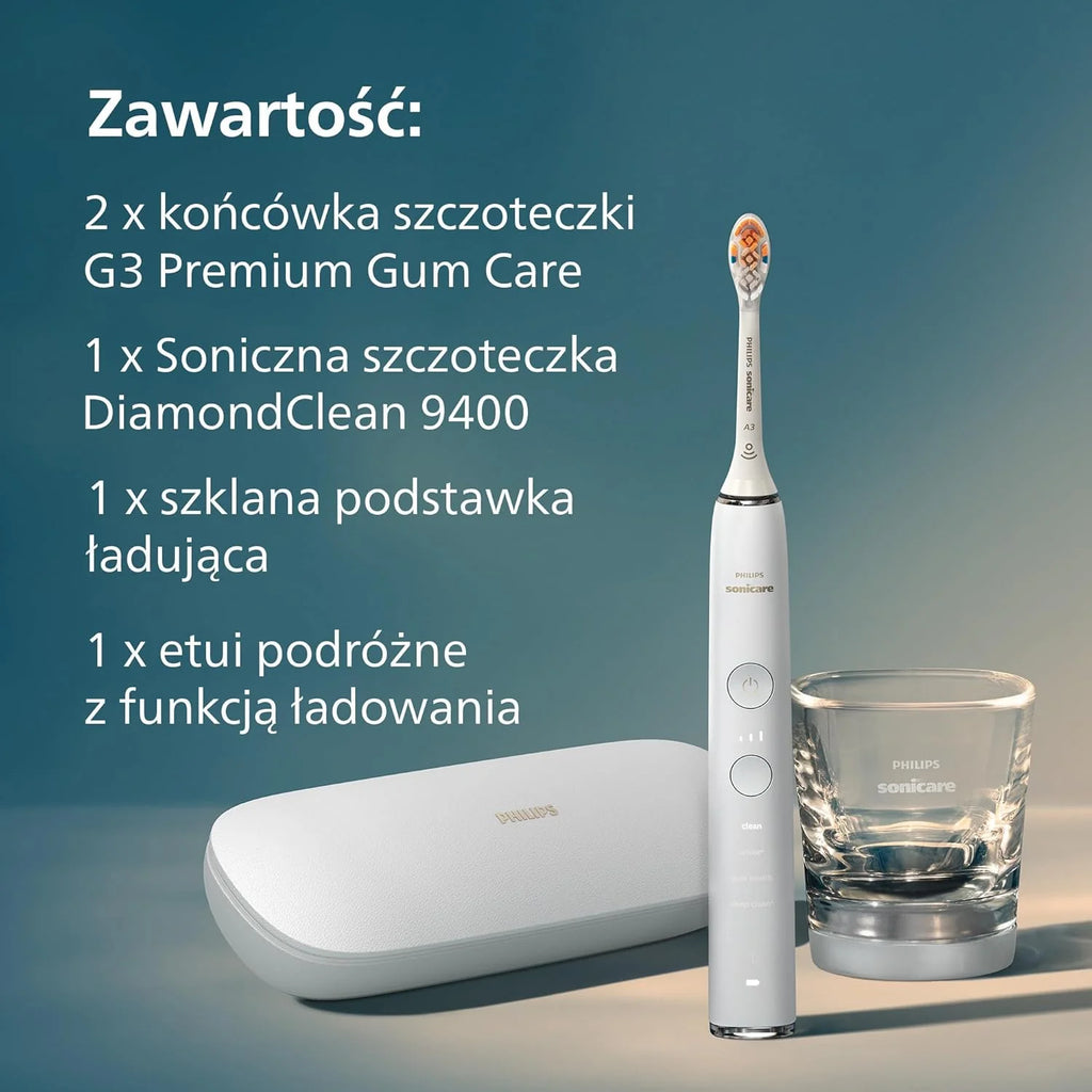 Elektryczna szczoteczka Philips Sonicare DiamondClean Smart 9400, soniczna szczoteczka do zębów z aplikacją, czujnik nacisku, 4 tryby szczotkowania i 3 poziomy intensywności, kolor czarny, HX9918/89