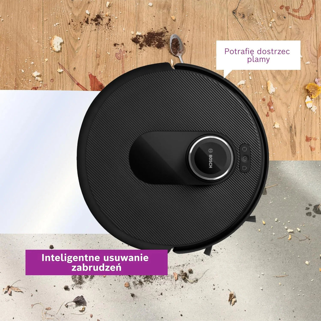 Bosch Spotless Max Robot sprzątający z funkcją mopowania, moc ssania 11 000 Pa, wysuwana nakładka mopującą, stacja czyszczącą, nawigacją Smart Vision, aplikacja Bosch Home Connect, BCRDW3B, czarny