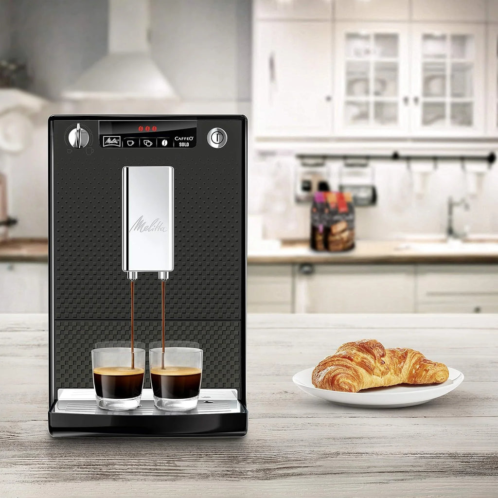 Melitta E 950-222 Caffeo Solo Automatyczny Ekspres do Kawy, 1400 W, 1,2 Litra, Czarny/Srebrny