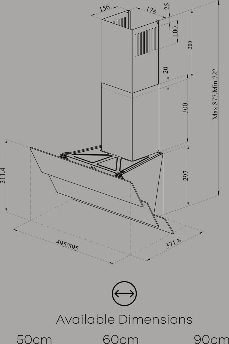 Wiggo A942G okap kuchenny 90 cm bez głowy I wylot powietrza obiegowego 626 m³/h – wyświetlacz dotykowy 4 stopnie I klasa efektywności energetycznej A skośny okap wraz z 2 filtrami węglowymi I okap