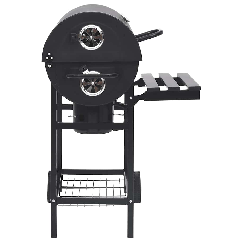 2026 Grill z kółkami i półkami, czarny, stalowy, 115 x 85 x 95 cm, grill zewnętrzny