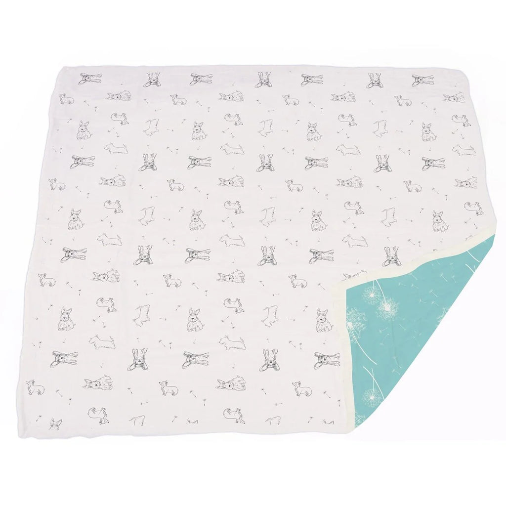 Corgi and Dandelion Seeds Bamboo Muslin Blanket