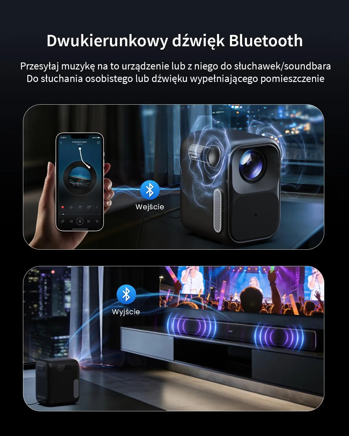 WEMAX Inteligentny Projektor Google TV 1080P Full HD, Obsługa 4K, 320 ISO Lm, MEMC Płynność na Mecze 2026, Auto Focus i Keystone, Omijanie Przeszkód, HDR10, Dolby Audio, WiFi 5G, Bluetooth