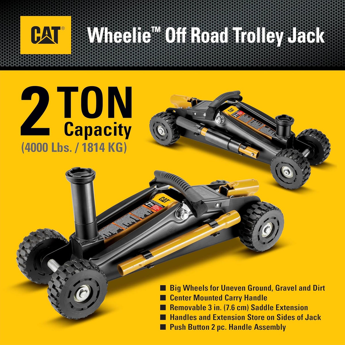 Cat Wheelie Off-Road Trolley Jack, 2 Ton, Portable, Oversized Wheels for Rugged Terrain - 980883ECE