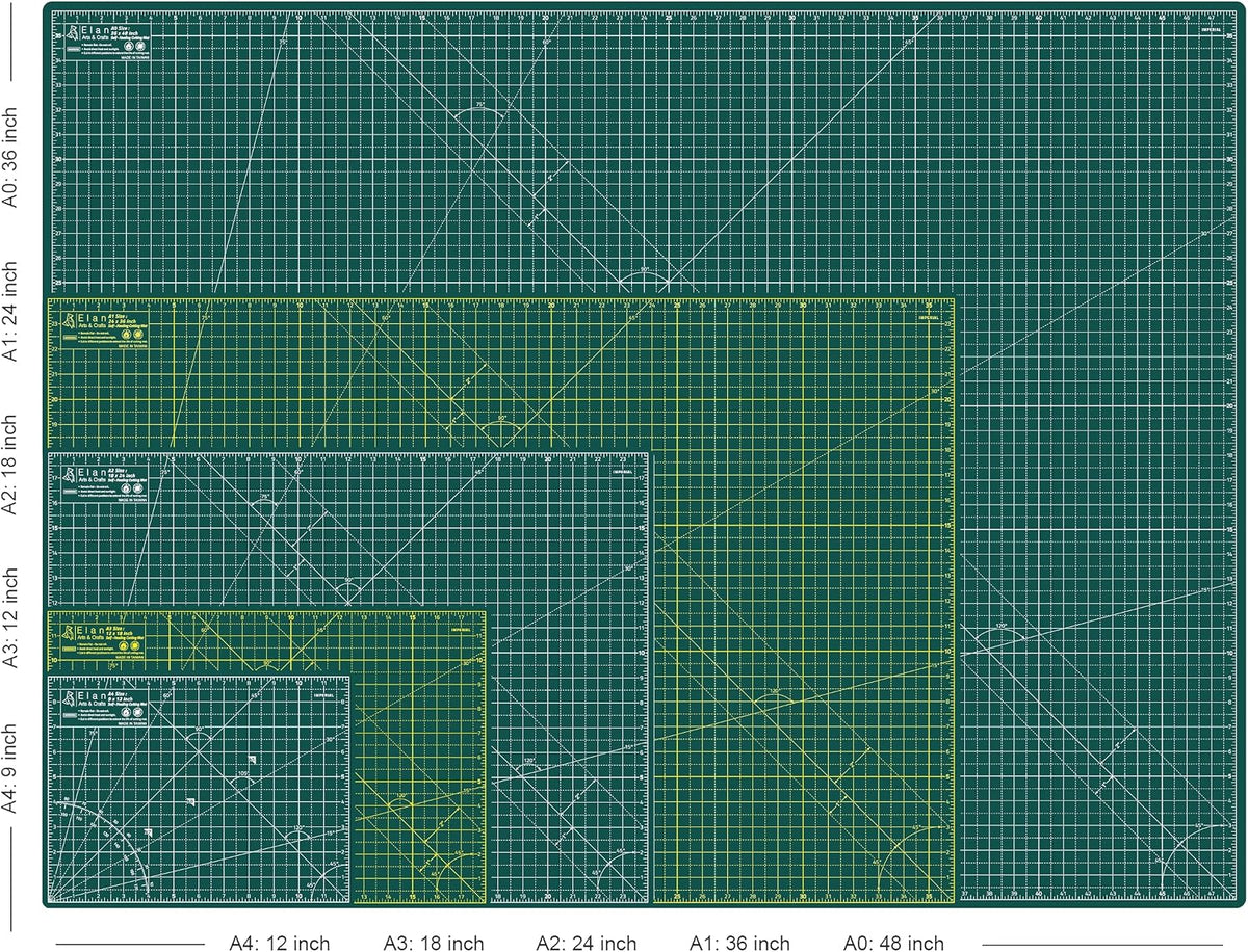 Elan Cutting Mat 36x60 Green, Extra Large Self Healing Cutting Mat 36 x 60 Inch, 5-Ply Craft Board Green, Hobby Board for Sewing and Quilting